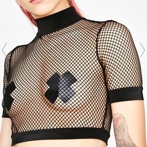 Club exx dollskill fishnet crop rave top M soldout